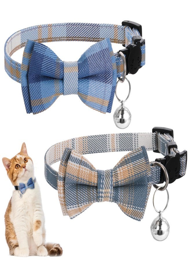 Xyembu 2Pcs Cat Collar Breakaway, Cute Plaid Cats Collar with Bells Soft Adjustable Kitten Accessories, Cat Bowtie Collar with Cat Buckle for Kitten Puppy and Small Pets - Image 1